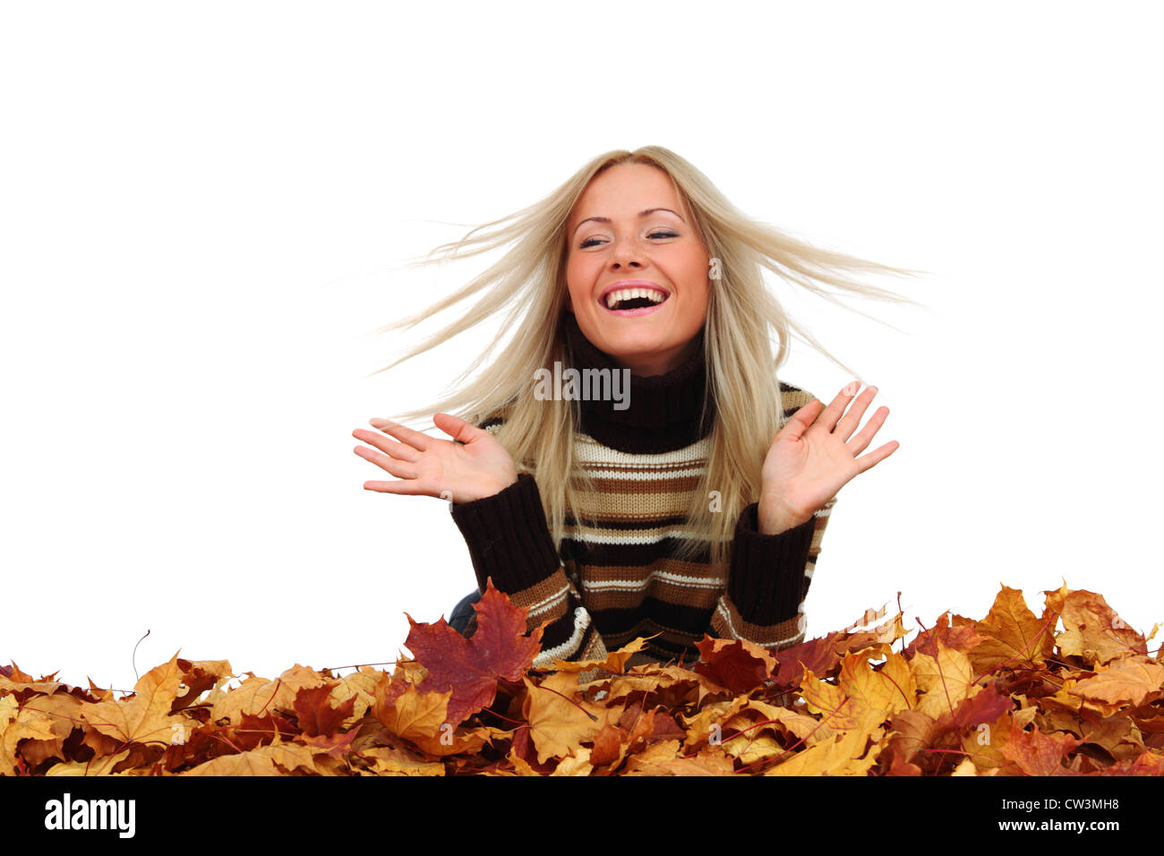 studio portrait of autumn woman in yellow leaves Stock Photo - Alamy