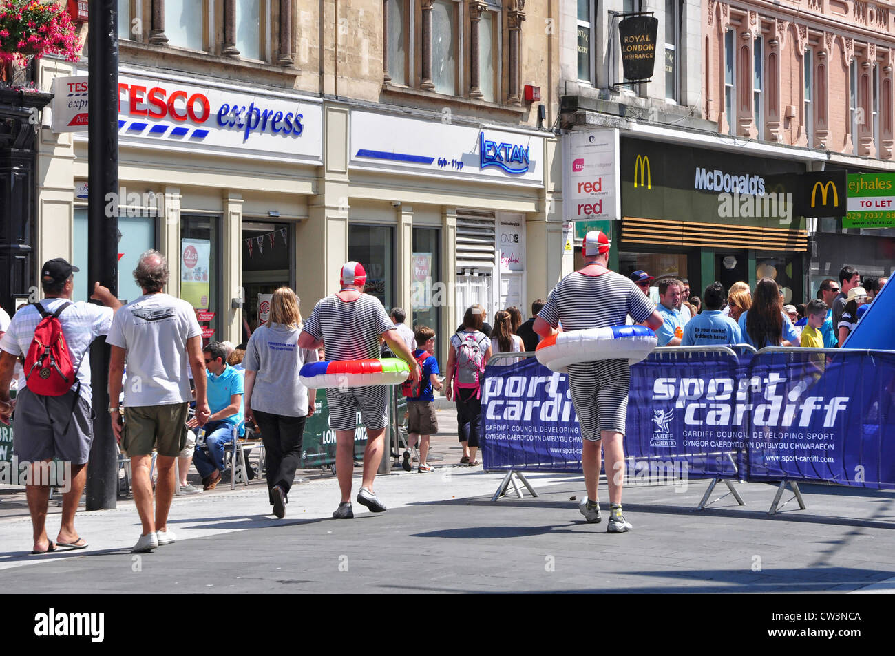 The center of Cardiff in the first opening day of the 2012 London Olympics games. Stock Photo