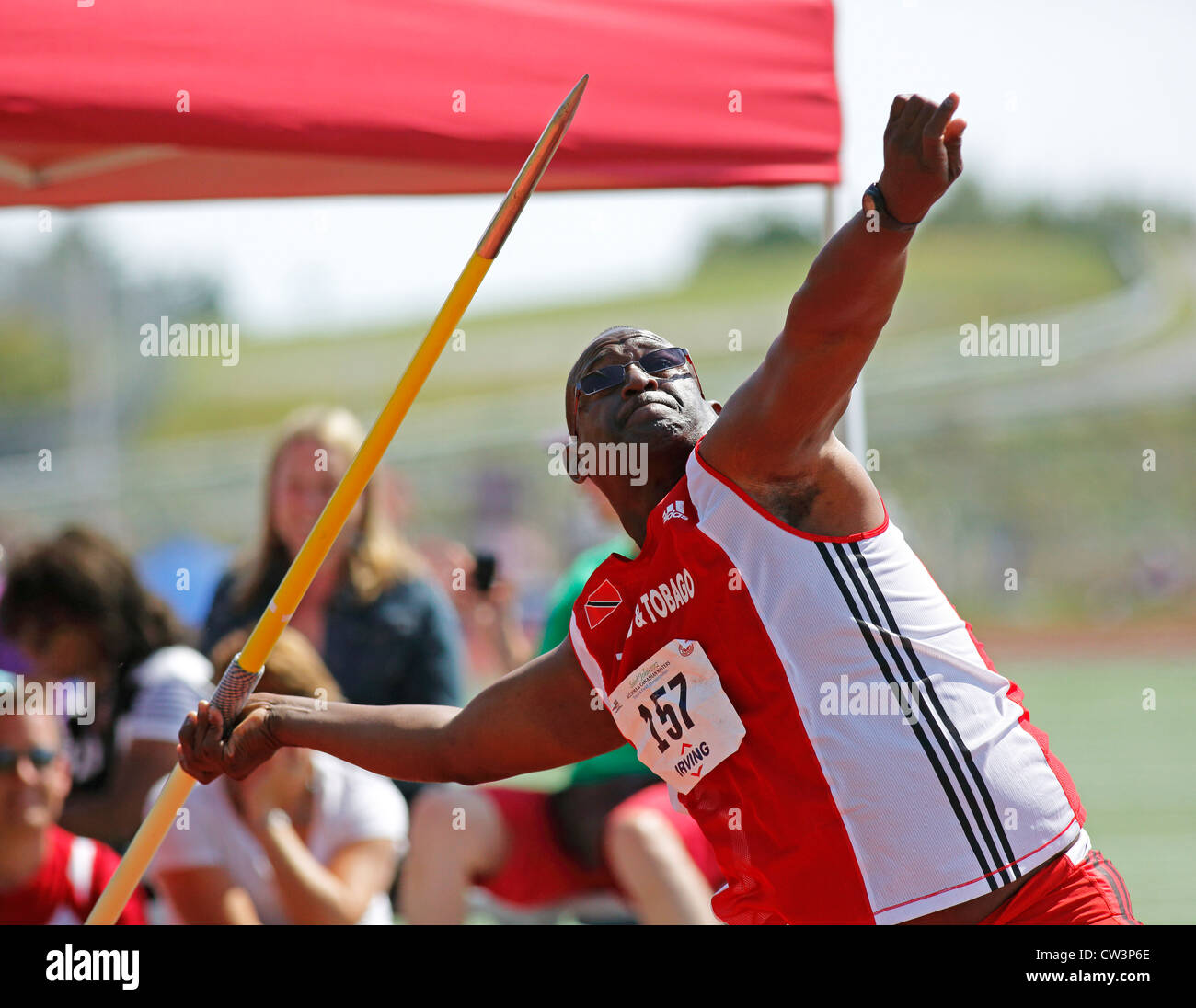 Rick Francis of Trinidad and Tobago throws the javelin at the 2012 NCCWMA & CMA Track & Field Championships. Stock Photo