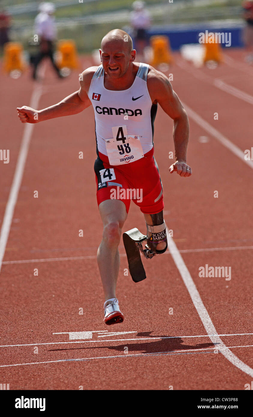 Canadian Paralympic amputee Earle Connor at the 2012 North, Central American & Caribbean Masters Track & Field Championships. Stock Photo