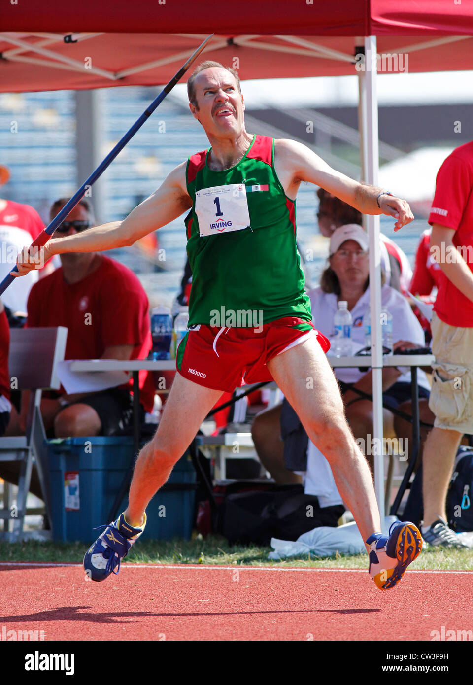 Angel Acosta of Mexico throws the javelin at the 2012 North, Central