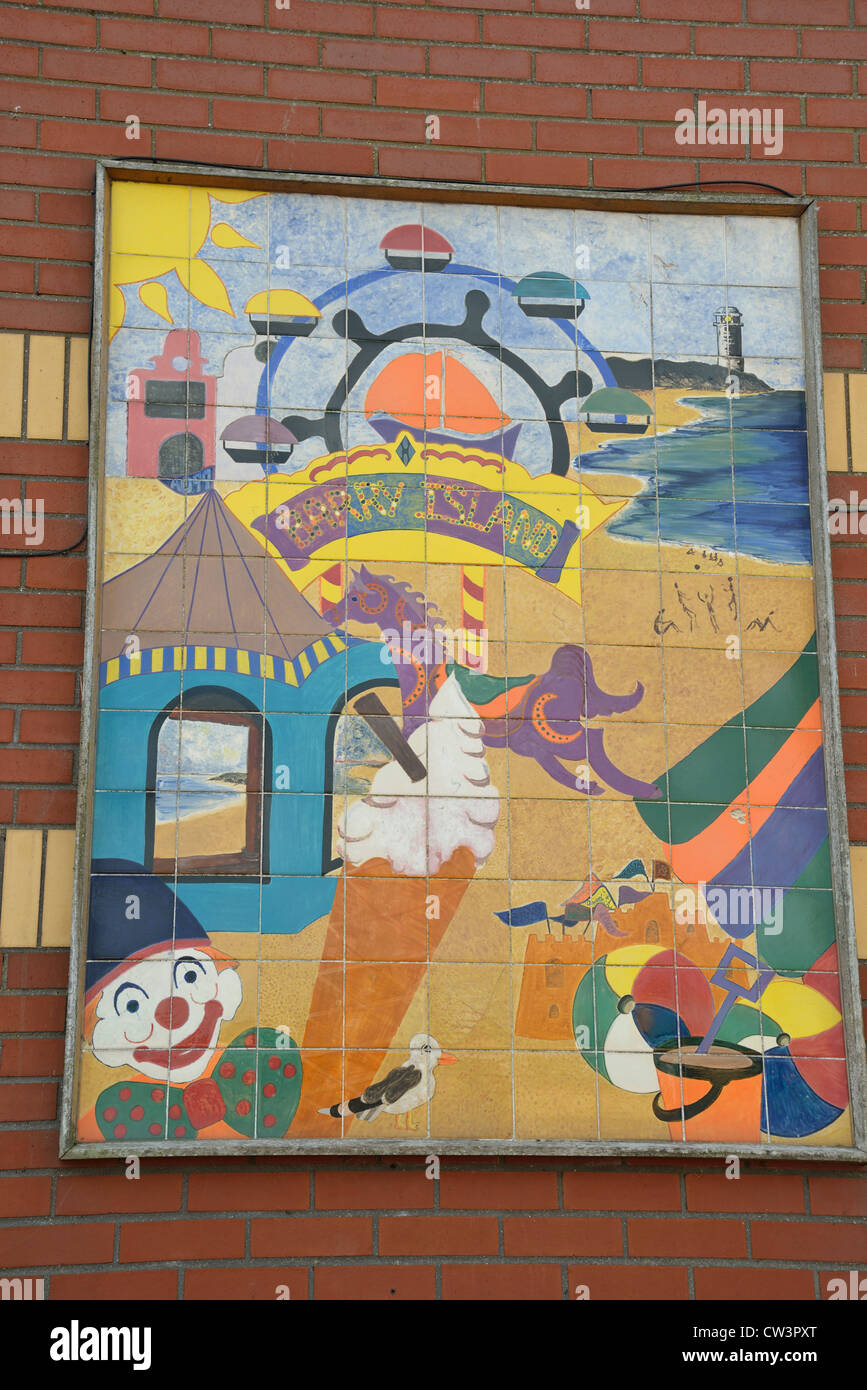 Ceramic Barry Island mural on seafront, Barry Island, Barry, Vale of Glamorgan, Wales, United Kingdom Stock Photo