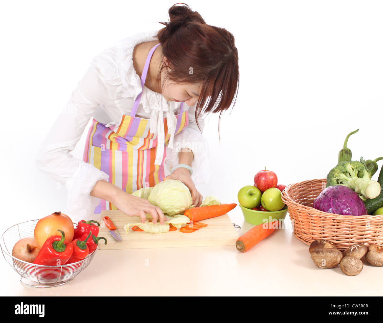 cooking on a chopping block with various kinds vegetable Stock Photo