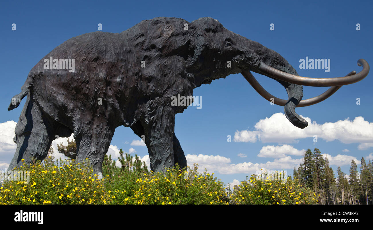 Woolly mammoth sculpture by Douglas Van Howd at the Mammoth Mountain Ski Area and Adventure Center in Mammoth Lakes, California Stock Photo