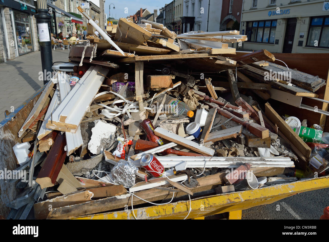 Overflowing skip on High Street, Cowbridge (Y Bontfaen),Vale of (Bro