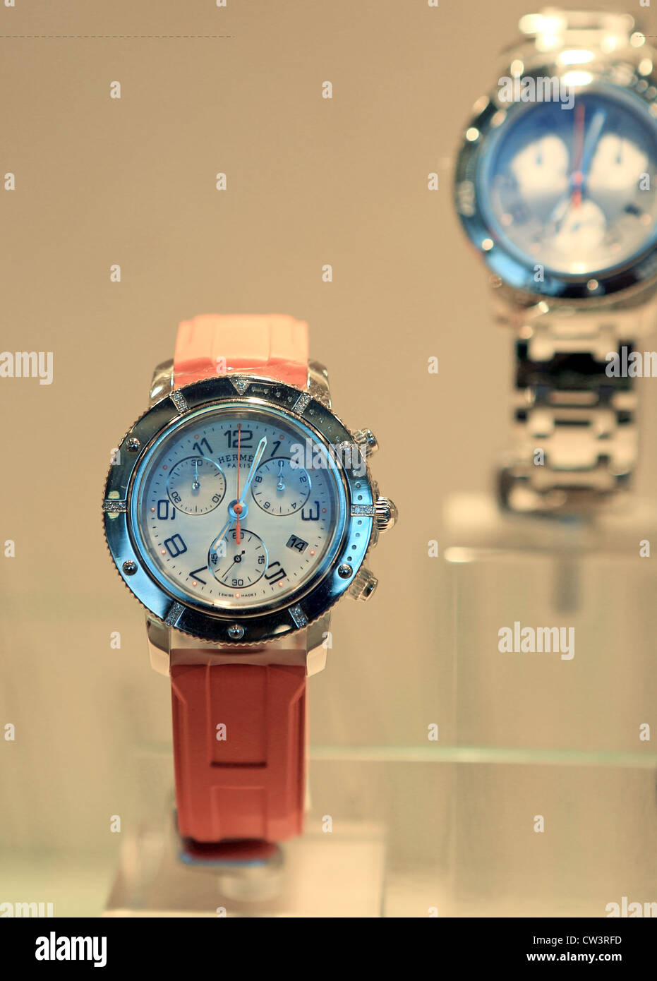 Luxury mens watches on display in a Singapore shopping mall Stock Photo