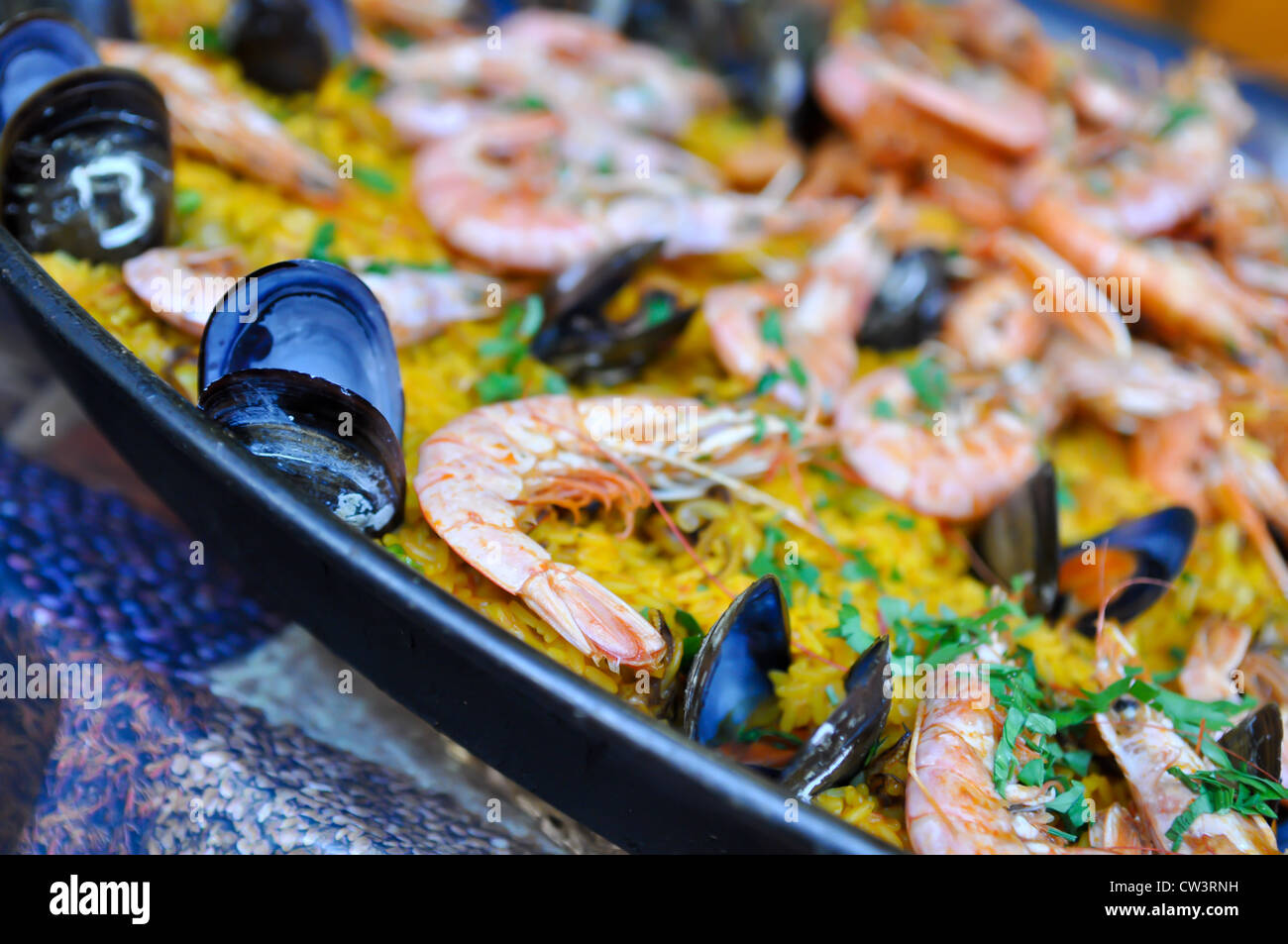 Spanish Paella Close Up with Shrimp and Clams Stock Photo Alamy