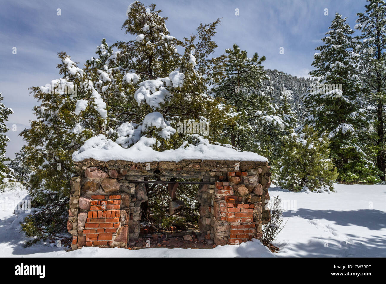 Old fireplace located on top of Eldorado Canyon State Park in Colorado Stock Photo