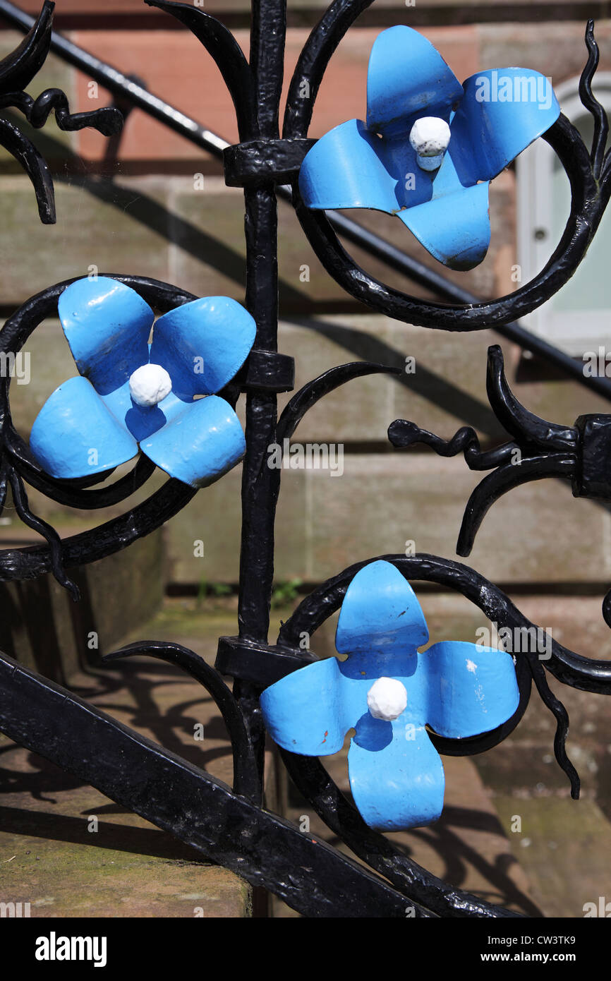 Decorative wrought iron work on the stairs up to the Midsteeple, Dumfries, Scotland, UK Stock Photo