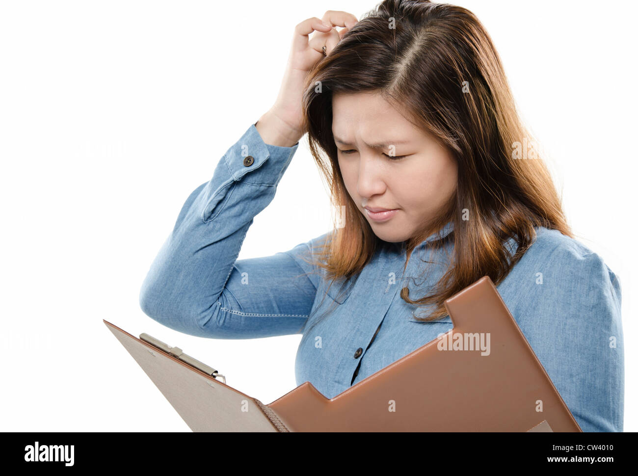 Woman scratching head Stock Photo Alamy