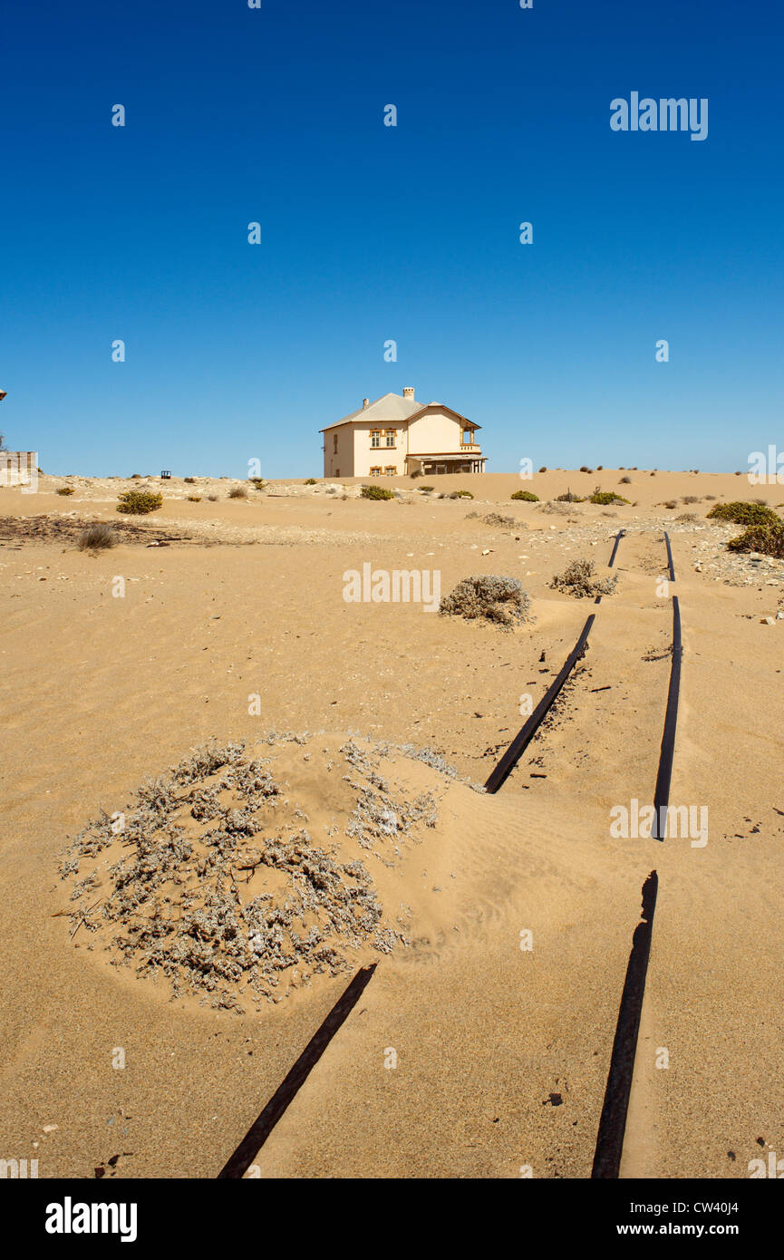 Railway buried by sand, Kolmanskop, Namibia Stock Photo