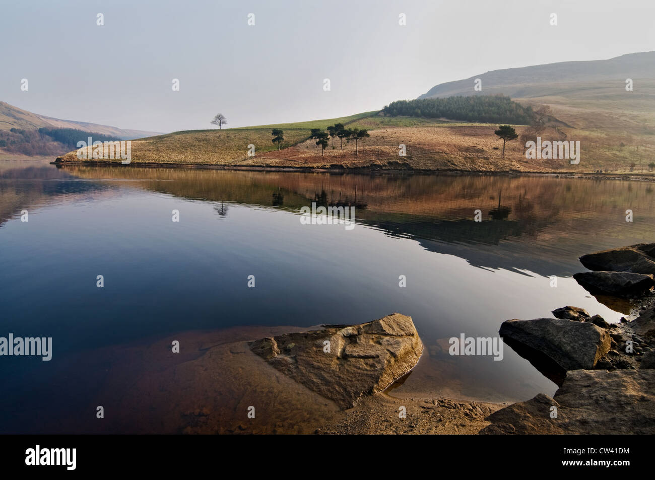 landscape of dovestone in early march morning Stock Photo