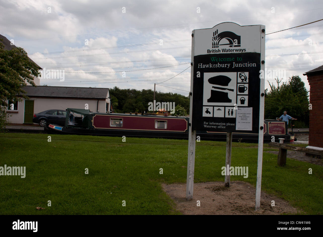 British waterways sign post at Hawksbury canal junction of Oxford and Coventry canals. Stock Photo