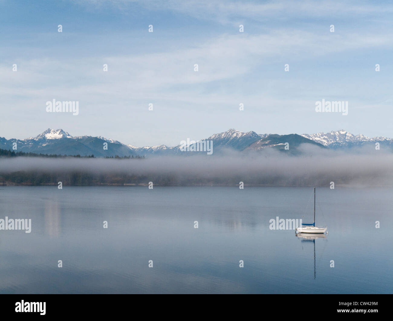 Reflection of mountains in water, Seabeck Bay, Hood Canal, Seabeck