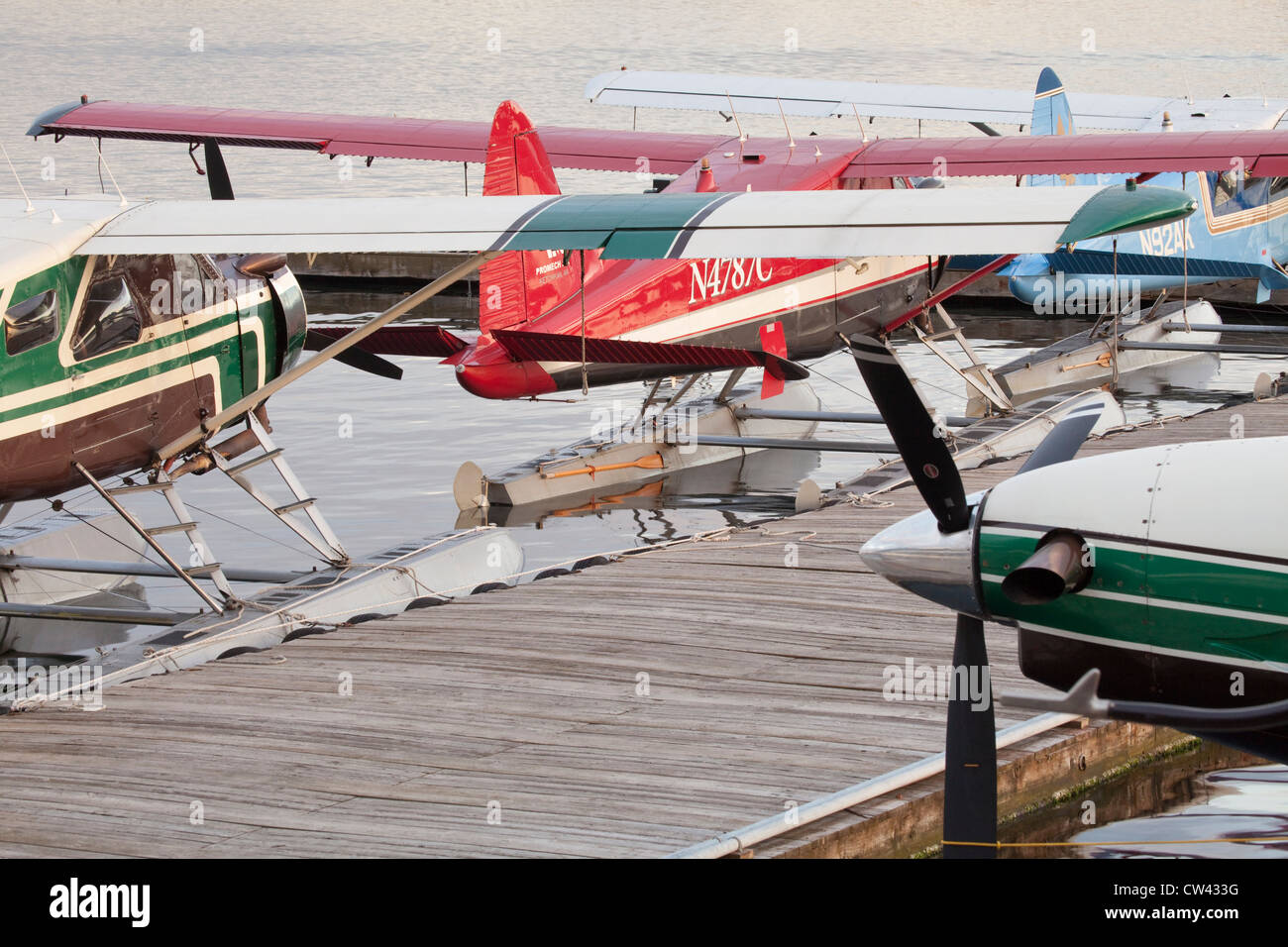 Seaplanes at dock, Ketchikan, Alaska, USA Stock Photo