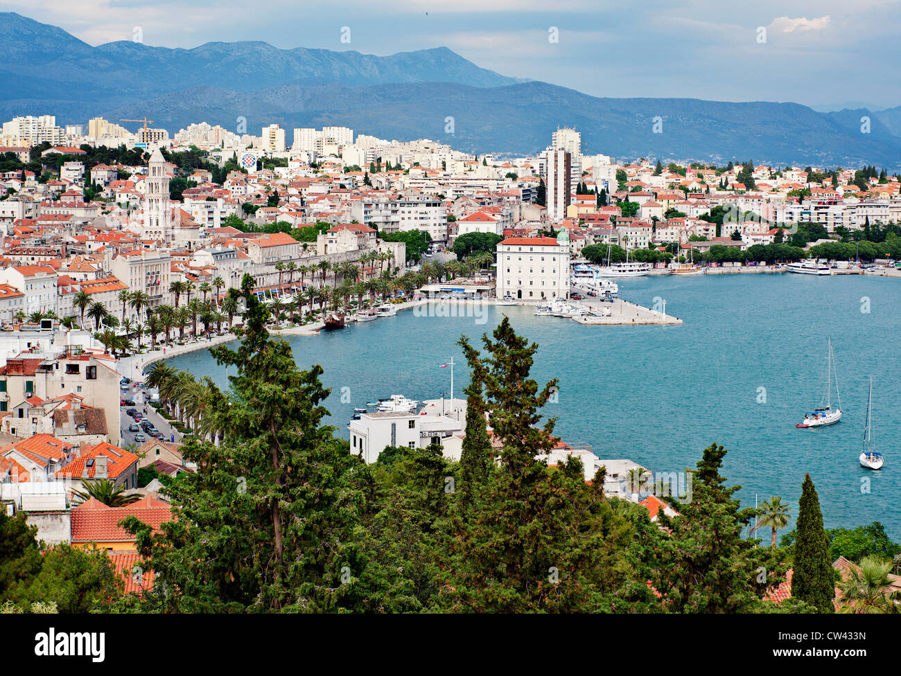 View across Split harbor (seen from Marjan Hill). Split, Croatia. Stock Photo
