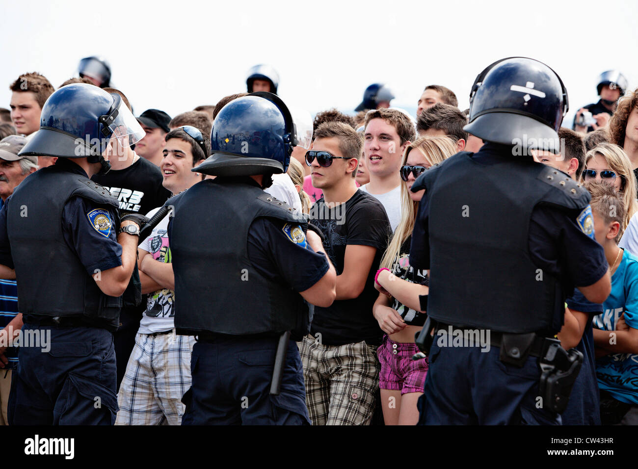 Conservative locals demonstrating against Gay Pride (gay parade) in June 2012 in Split, Dalmatia, Croatia Stock Photo