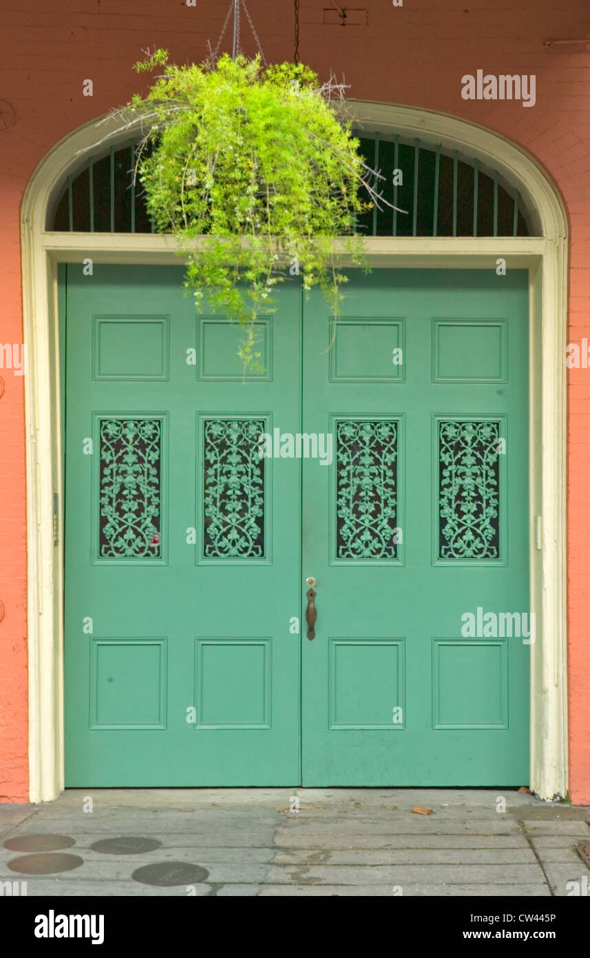 Old freshly painted doors in French Quarter near Bourbon Street in New
