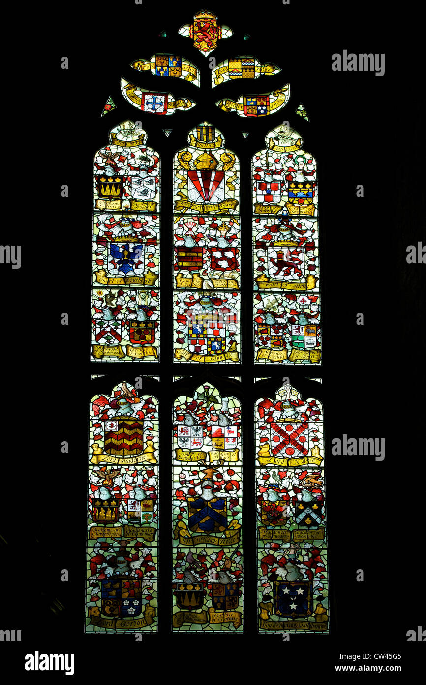 Stained glass with heraldic crests, St Giles Cathedral, Old town, Edinburgh, Scotland, UK, GB, British Isles, Europe Stock Photo