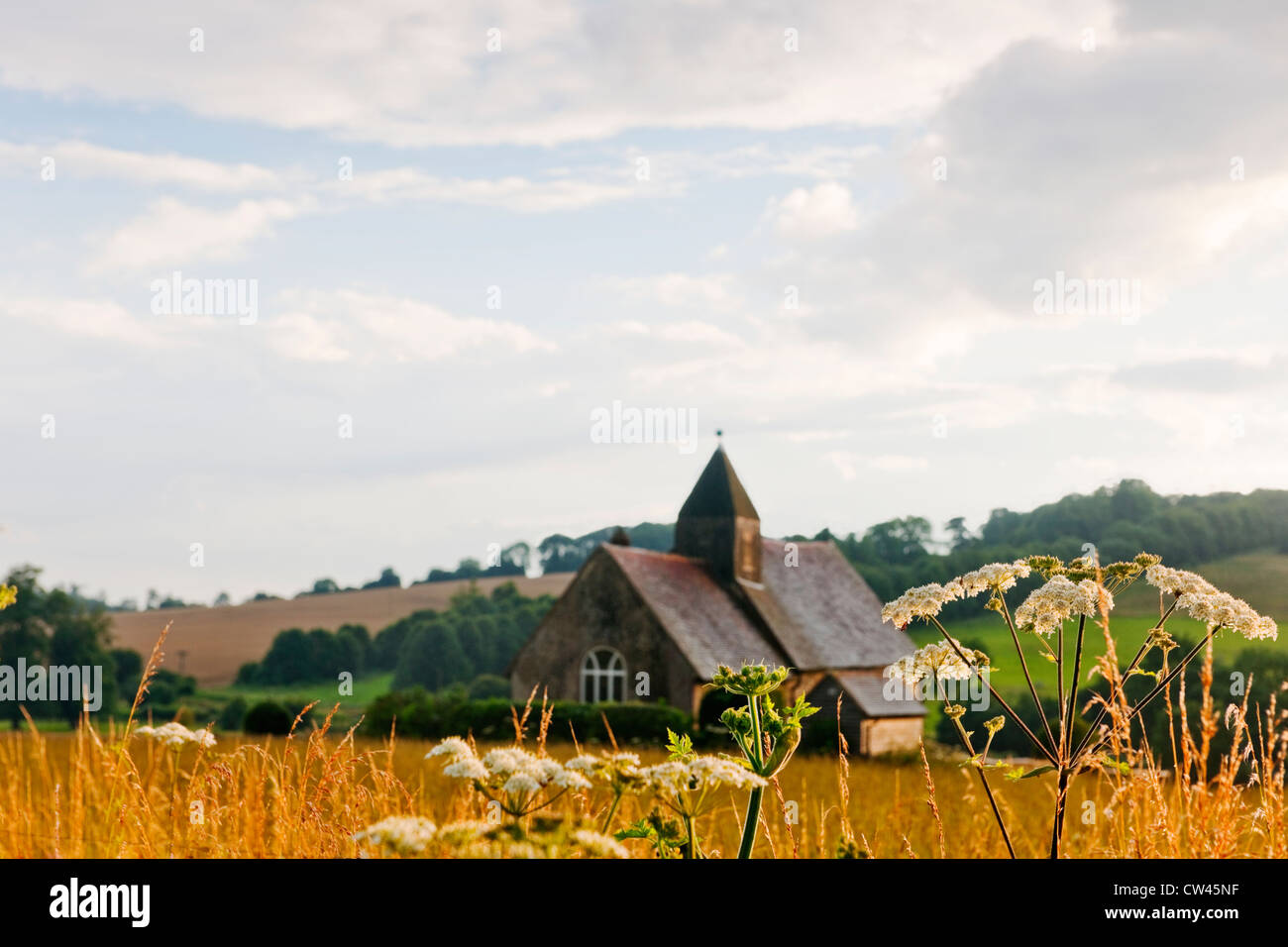 Church of St Hubert at Idsworth, Hampshire surrounded by fields with