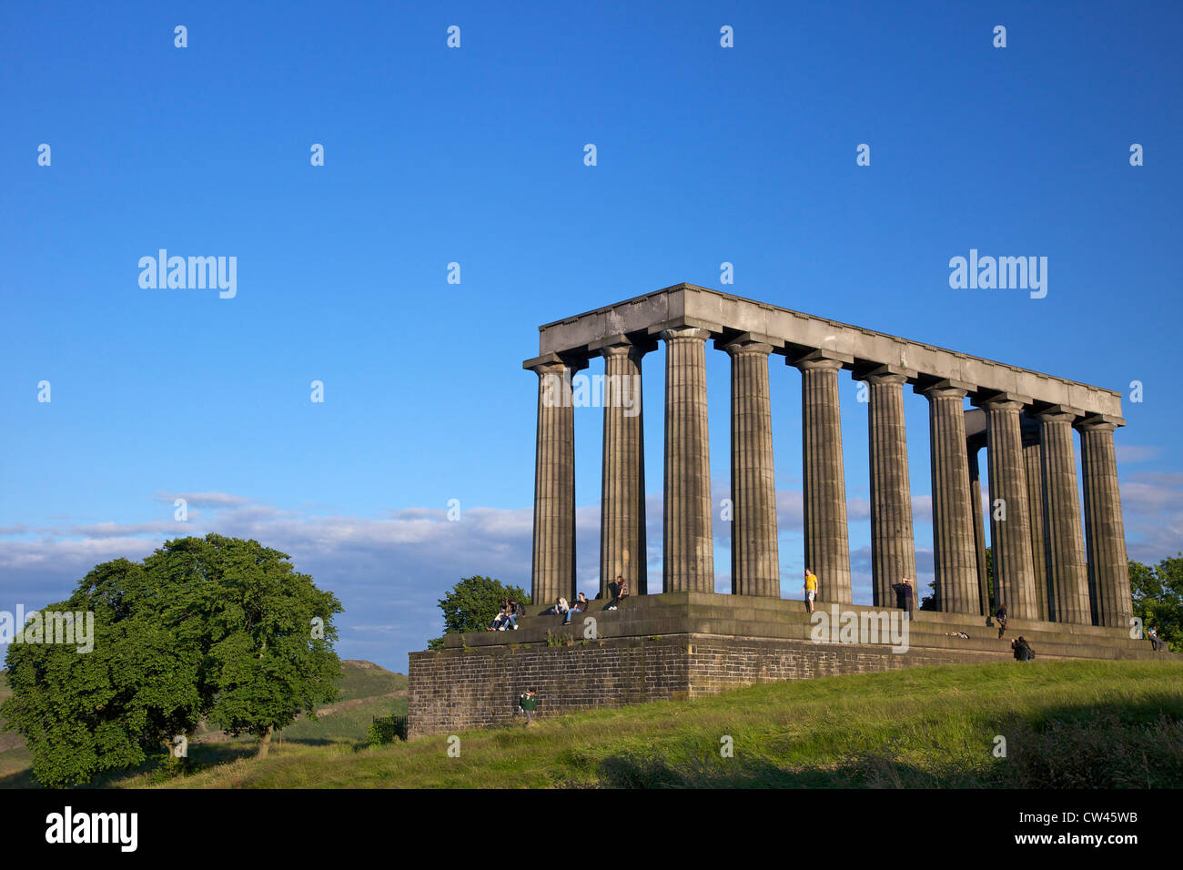 National Monument in summer sunshine, Calton Hill, Edinburgh, Scotland, UK, GB, British Isles Stock Photo