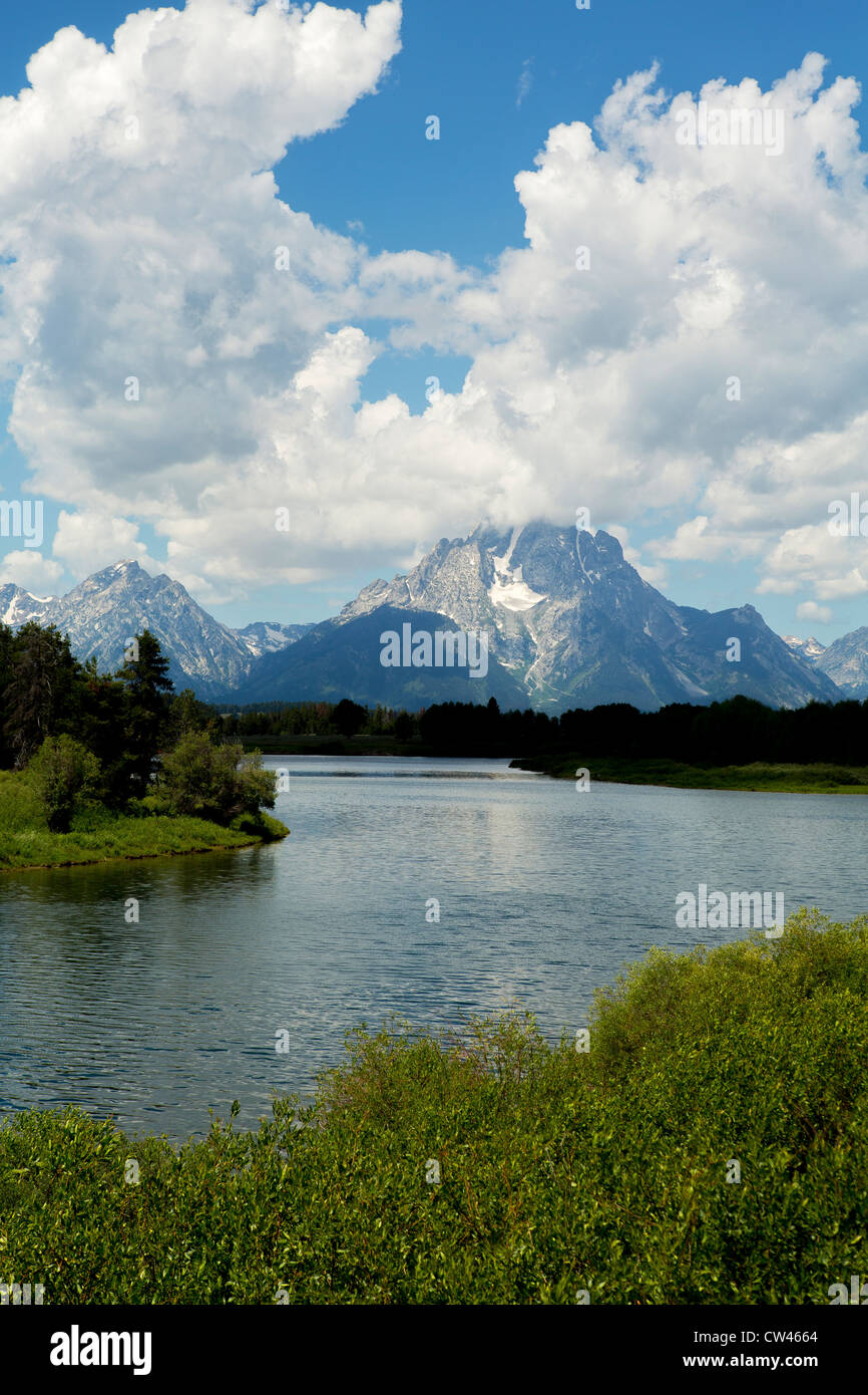 Tetons from the Oxbow Bend Stock Photo