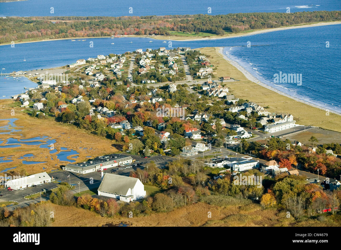 Aerial view of Pine Point Beach located in Scarborough, Maine, outside