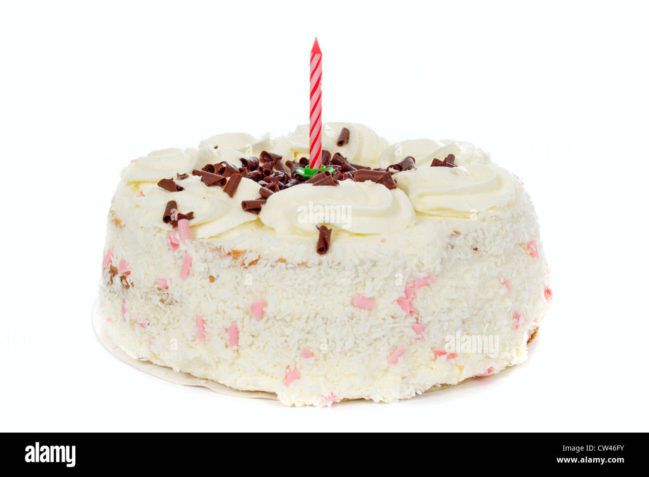birthday white cake from one candle Stock Photo
