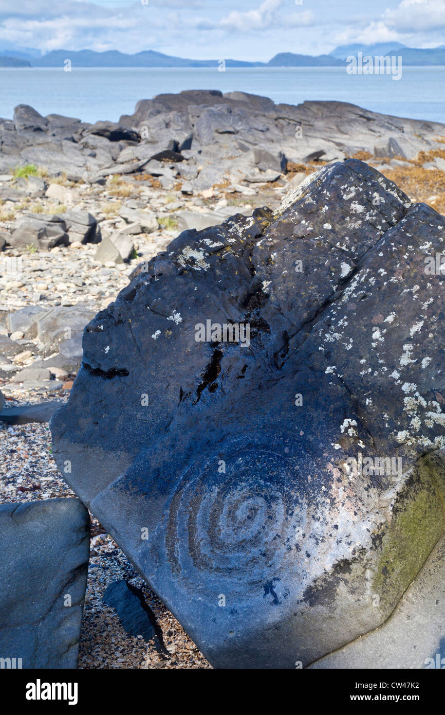 USA, Alaska, Wrangell, Petroglyph representing spiral Stock Photo