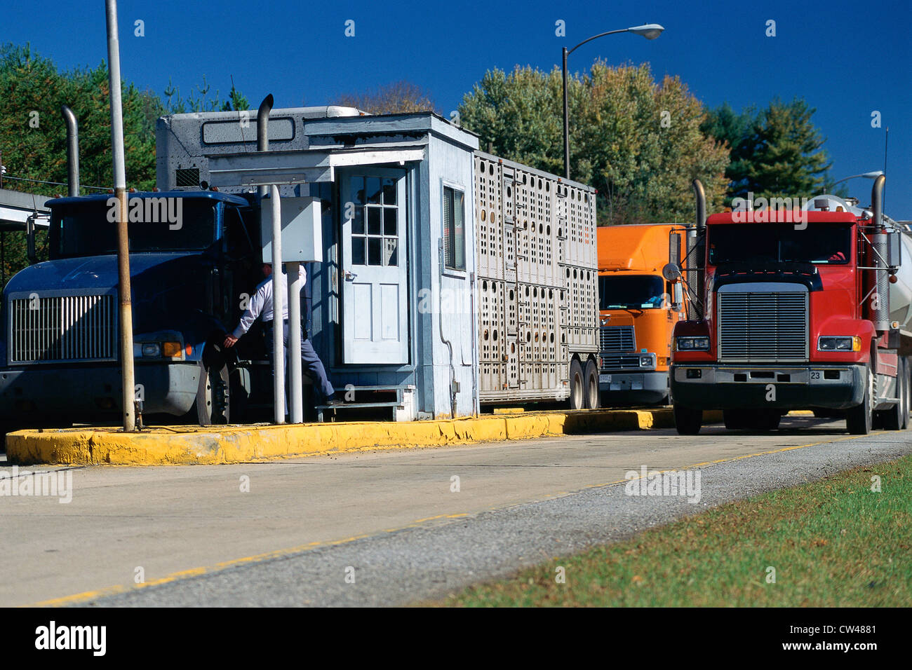 Trucks at weigh station Stock Photo Alamy