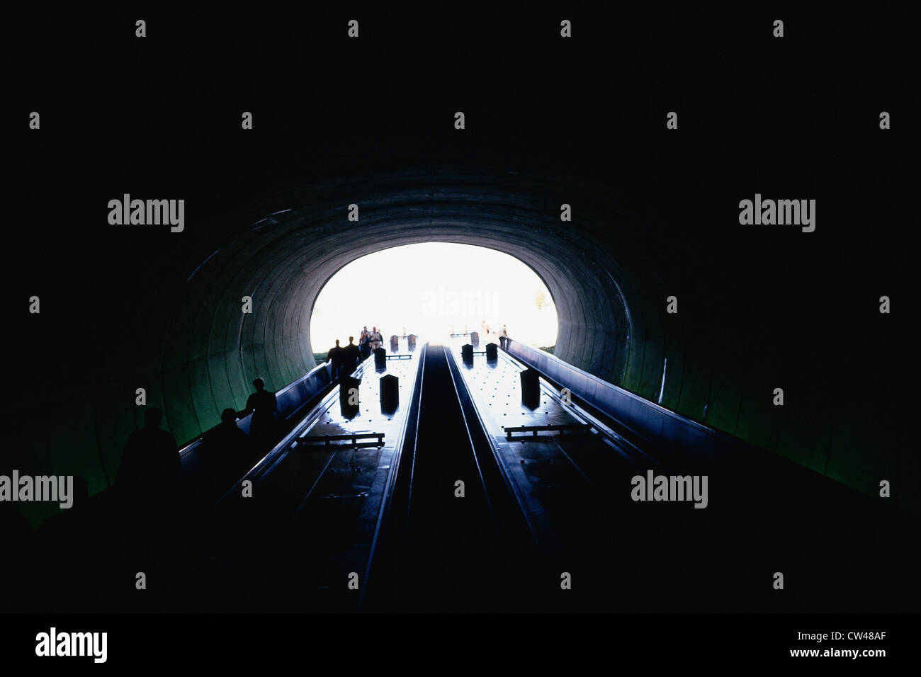 Moving walkway inside tunnel Stock Photo