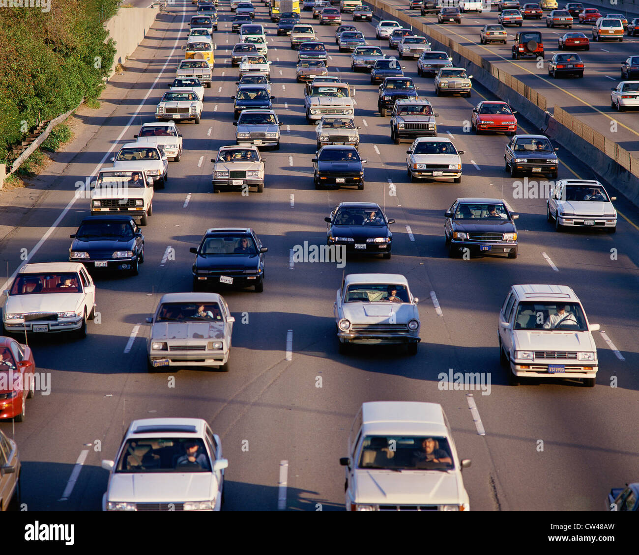 Traffic on five lane highway Stock Photo Alamy