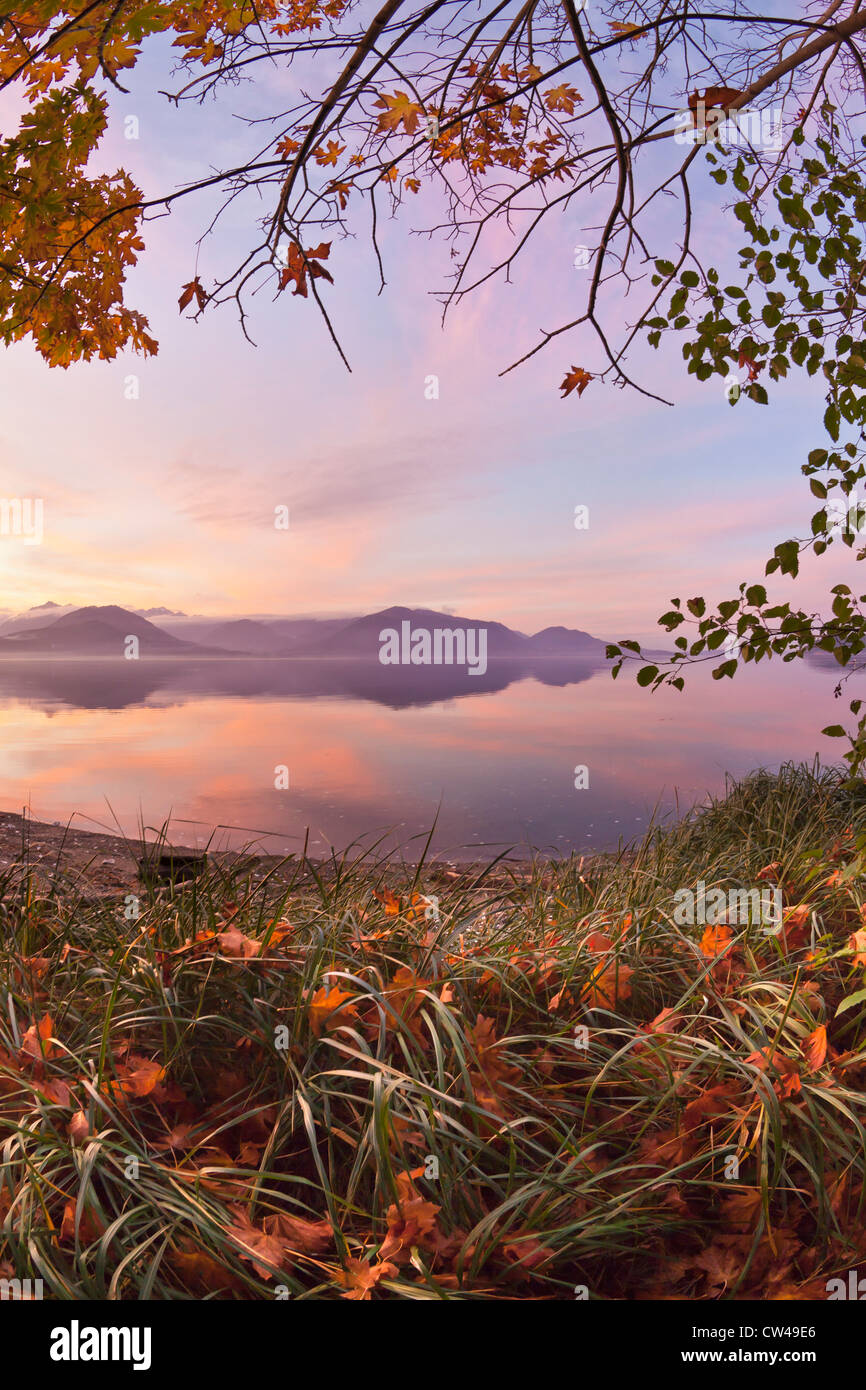 Canal at sunset, Hood Canal, Washington State, USA Stock Photo Alamy