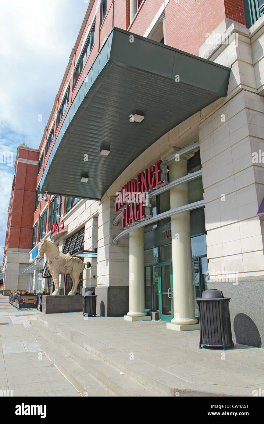 Vertical view of the front entrance into the Providence Place shopping mall near Capitol Hill in Rhode Island Stock Photo