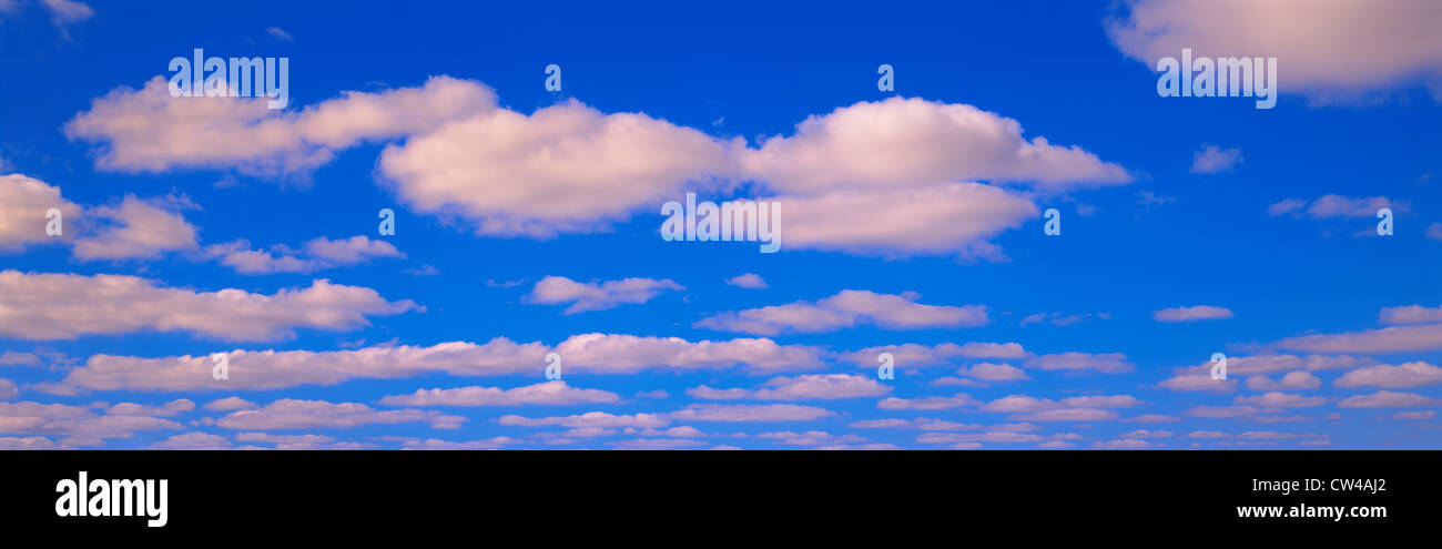 Puffy white clouds against bright blue sky Stock Photo - Alamy