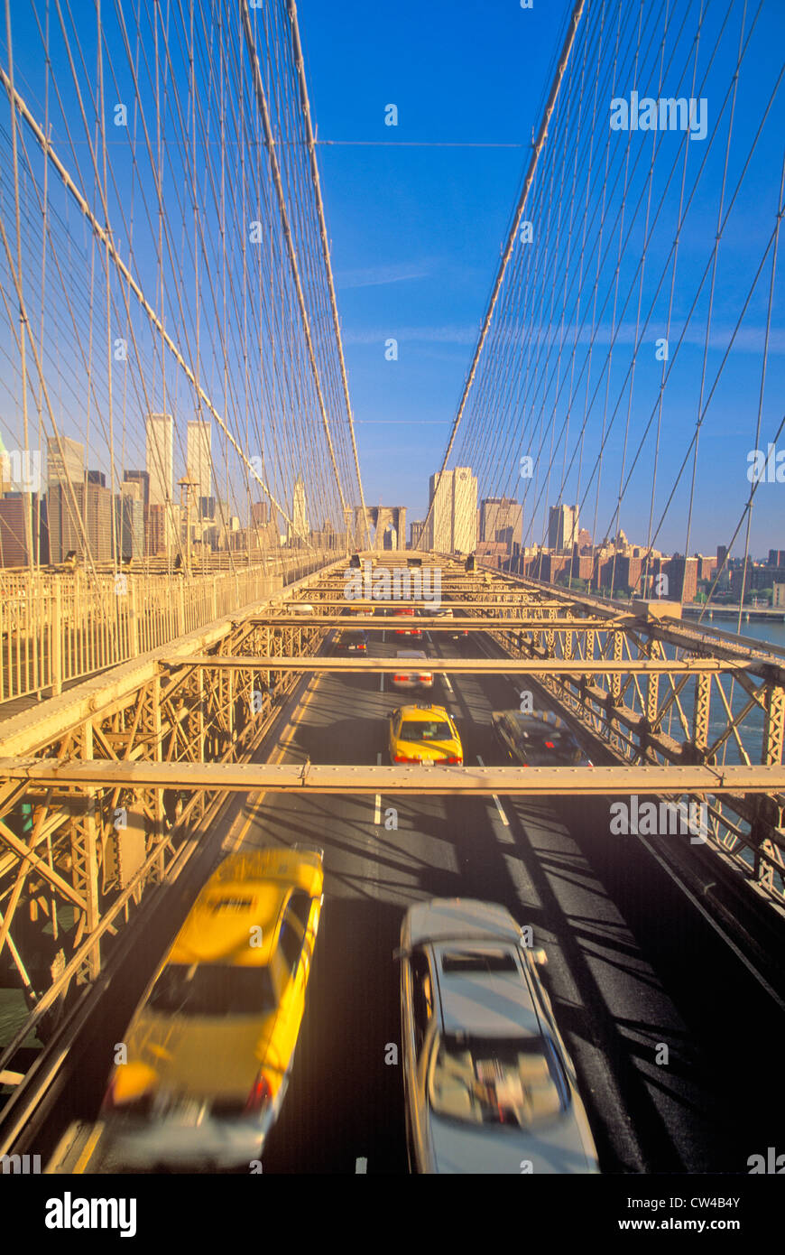 Brooklyn Bridge at morning Rush hour going into Manhattan, NY Stock ...