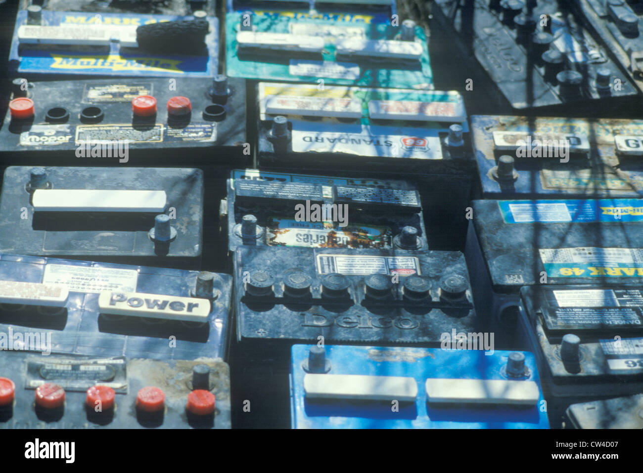A pile of car batteries ready for disposal Stock Photo Alamy