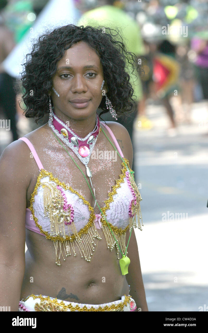 A reveller at the Scotiabank Caribbean Festival, walking in the Gran Mas Stock Photo