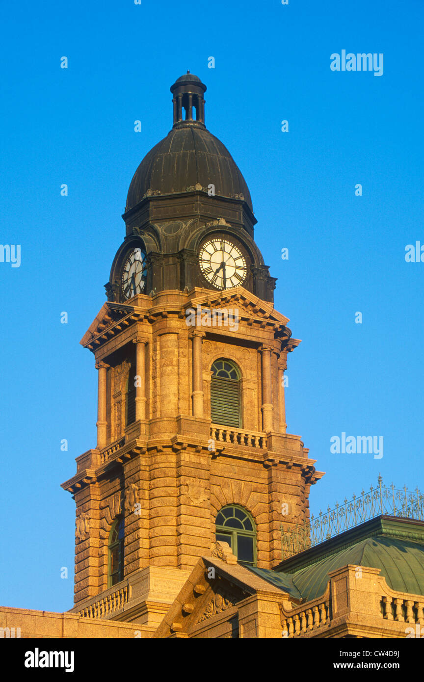 Clock Tower of historic courthouse in morning light, Ft. Worth, TX Stock Photo