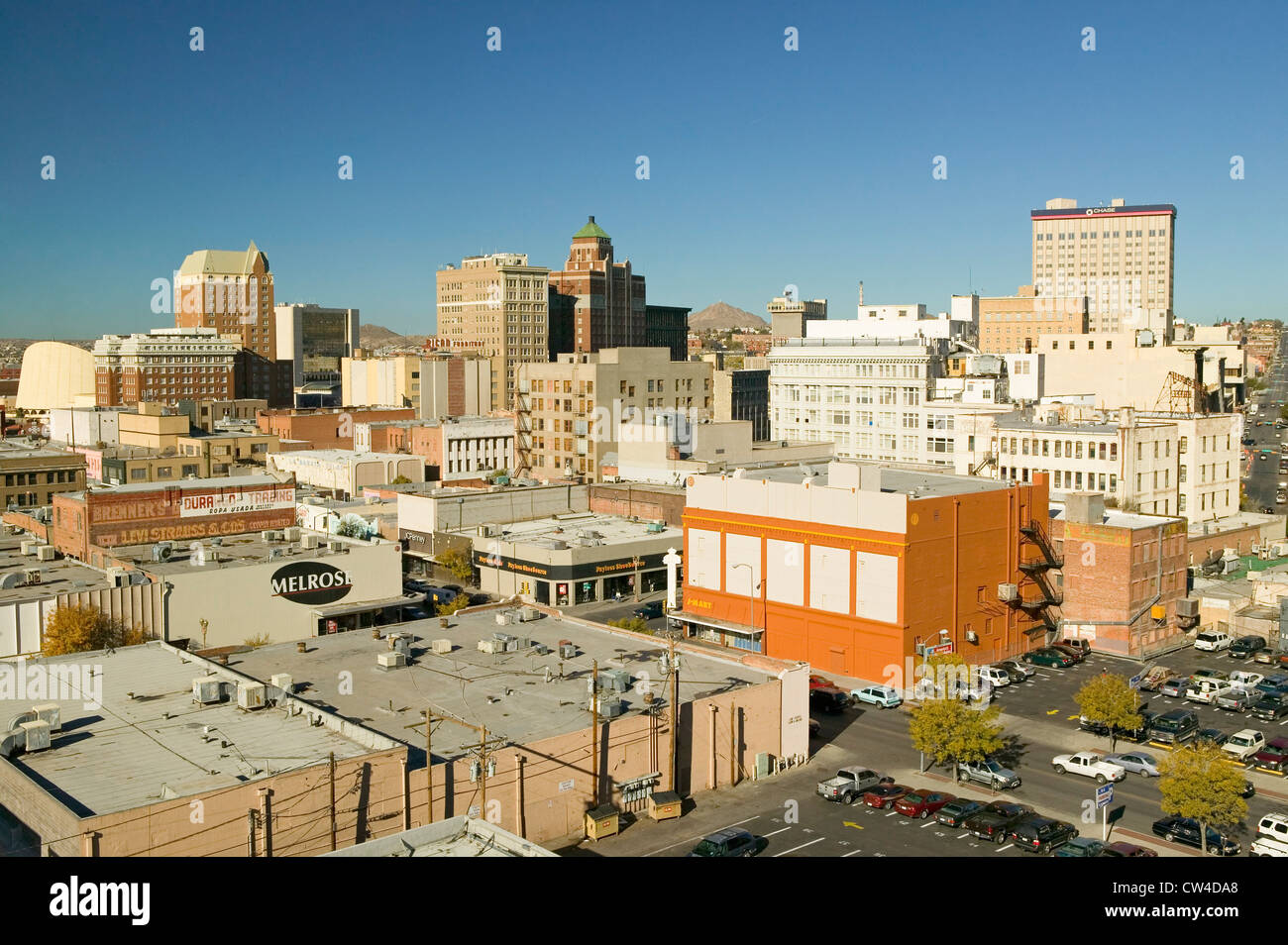 Panoramic view of skyline and downtown El Paso Texas, border town to Juarez, Mexico Stock Photo