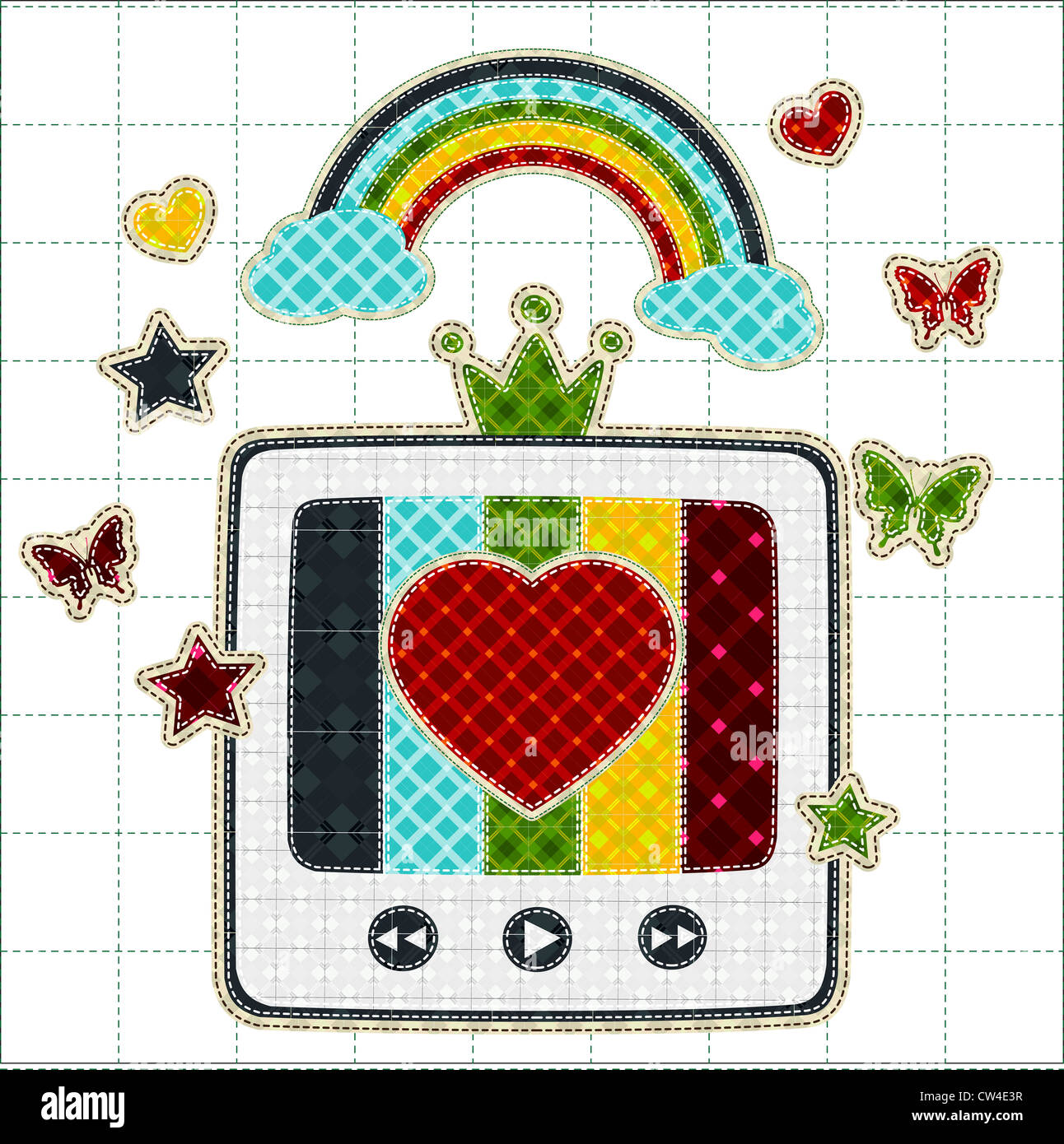 Illustrations patchwork of retro tv color screen rainbow Stock Photo