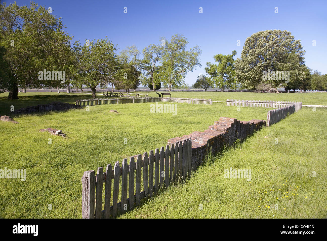 Early house foundations from New Towne site Jamestown Jamestown Island America's Birthplace Virginia built after 1620 very Stock Photo