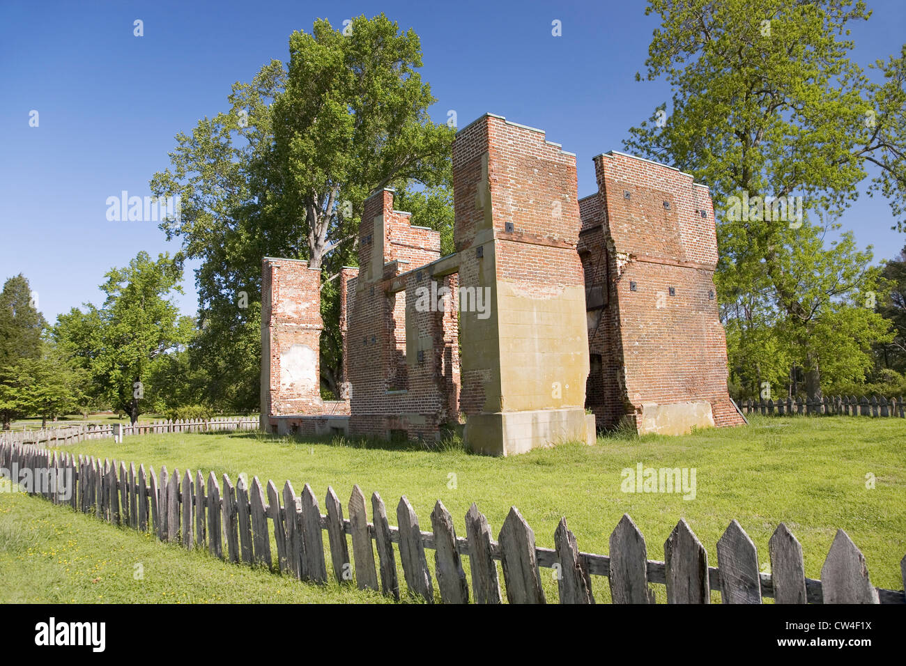 Early house foundations from New Towne site Jamestown Jamestown Island America's Birthplace Virginia built after 1620 very Stock Photo