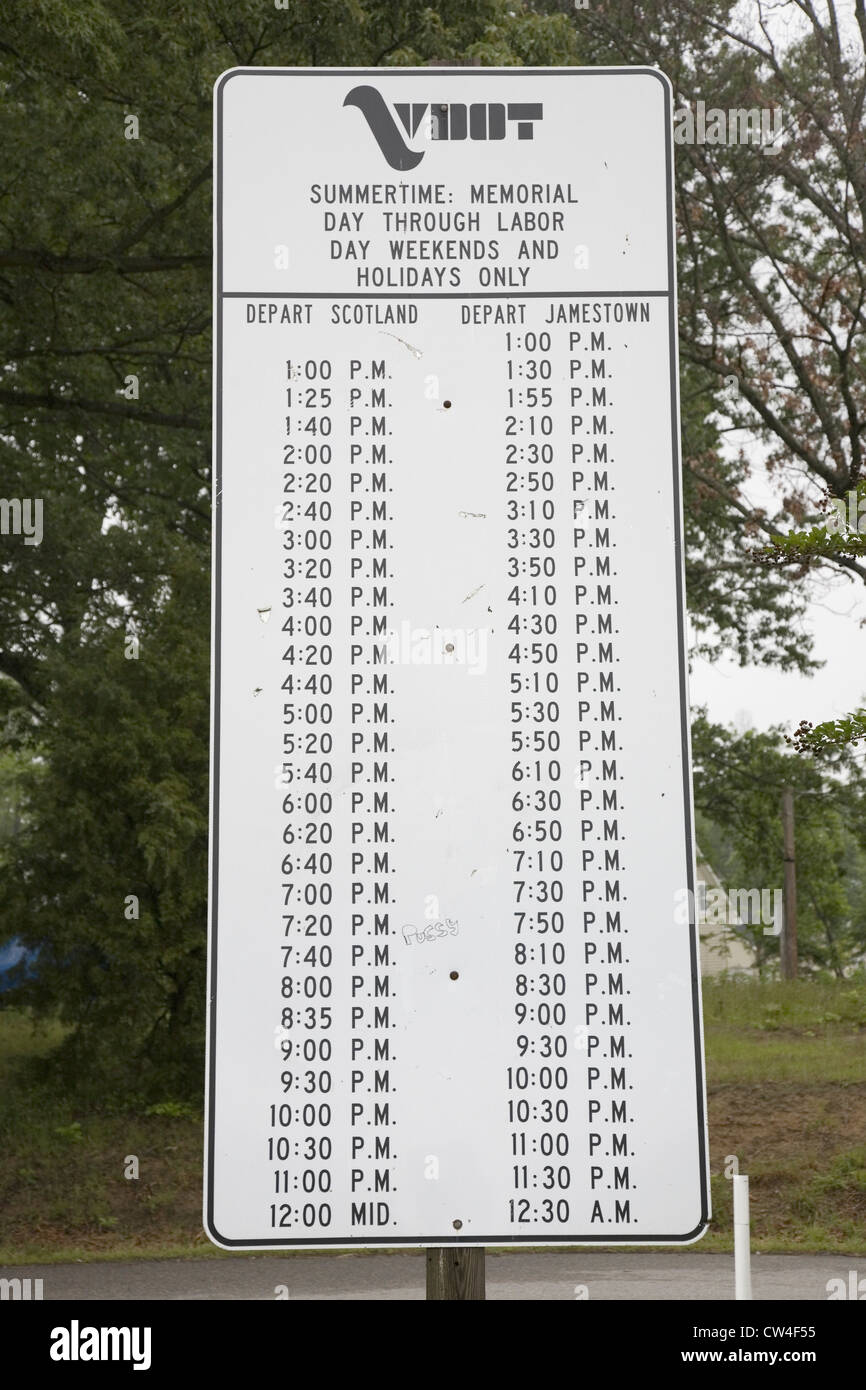 Scotland to Jamestown Ferry Boat schedule, Surry County on James River