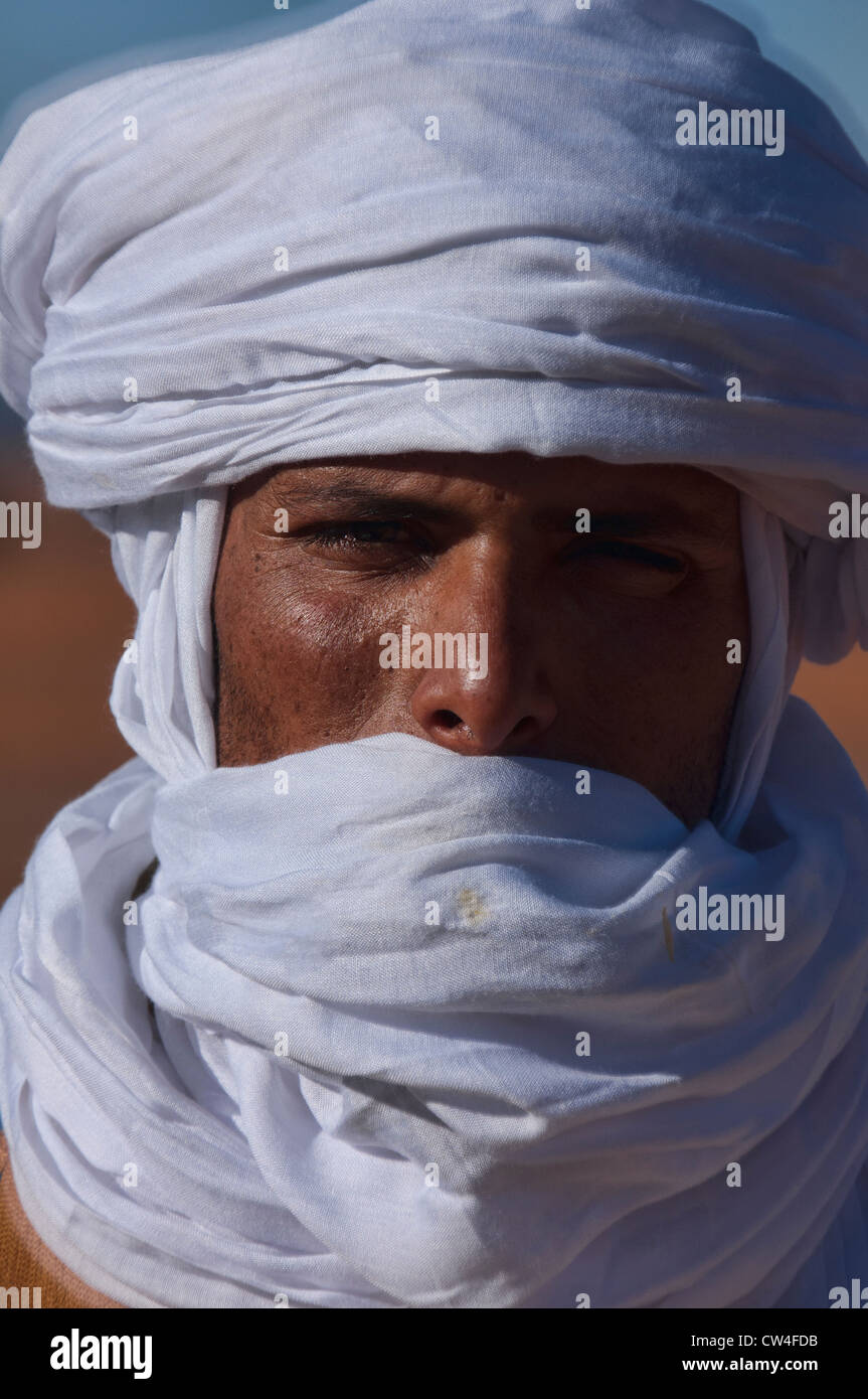 portrait of a Berber in the Sahara at Erg Chigaga, Morocco Stock Photo