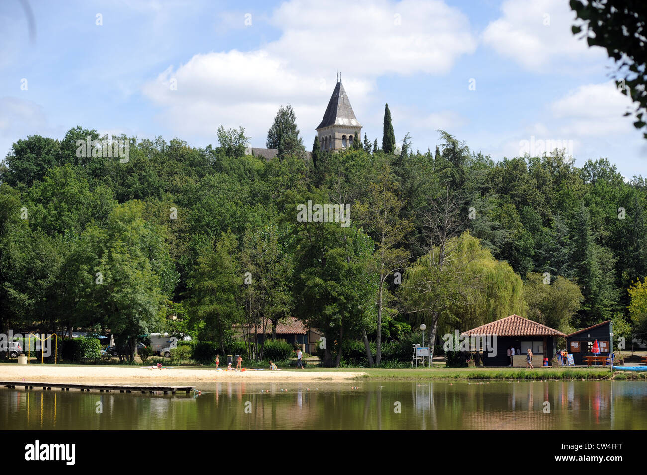 Beside the lake at the village of Cazals in the Lot Region of South West France Europe Stock Photo