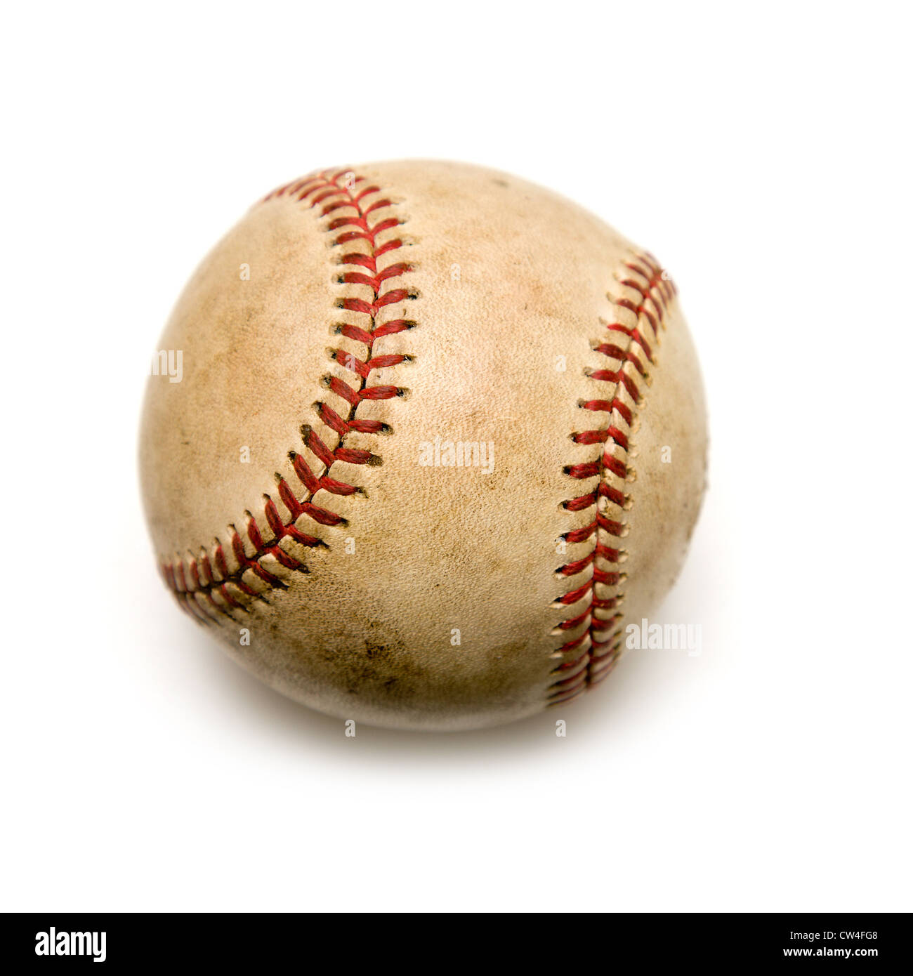 Old baseball on white background Stock Photo