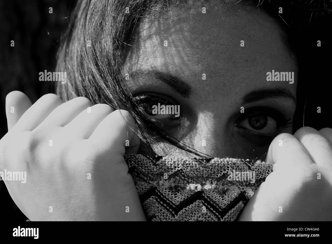 Shy girl hide face Black and White Stock Photos & Images - Alamy