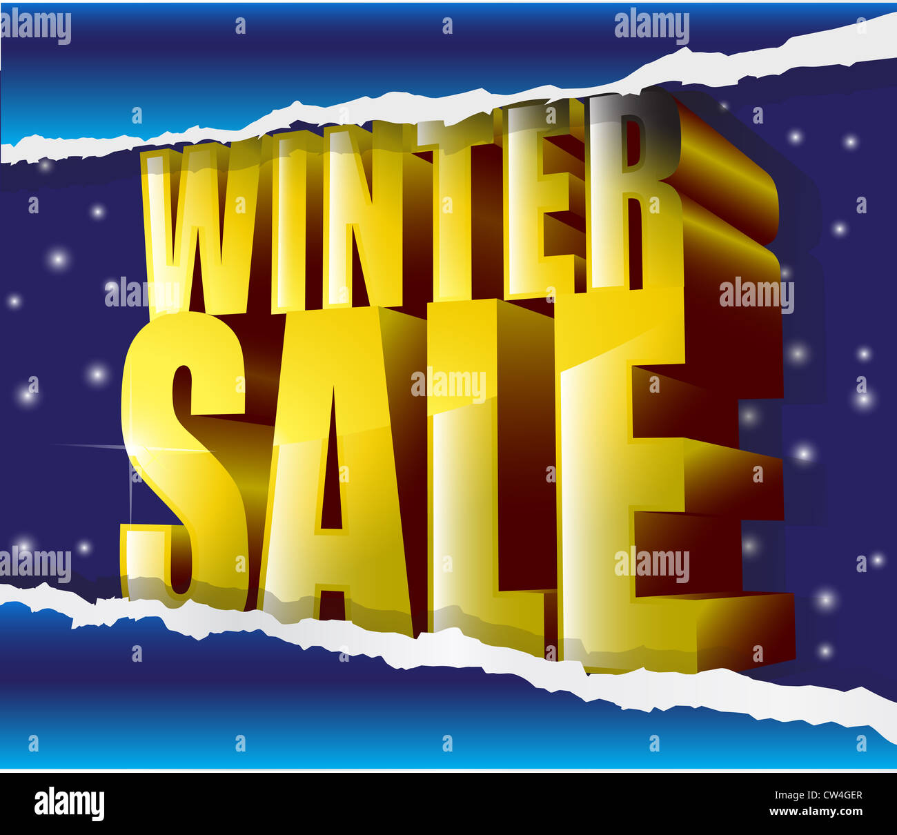 winter sale golden sign on snow background Stock Photo