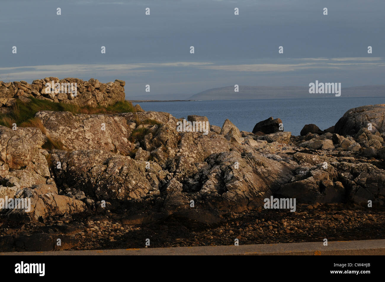 Coastal igneous Basalt rock formations off the west Atlantic coast of Ireland, Carraroe, Conamara, County Galway. Stock Photo